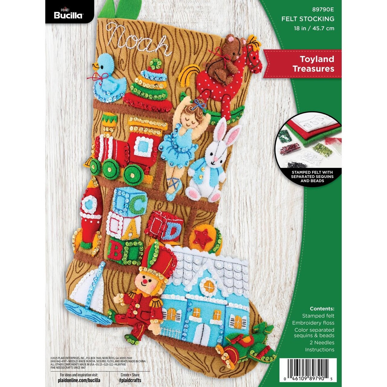 Bucilla Felt Stocking Applique Kit 18" Long-Toyland Treasures